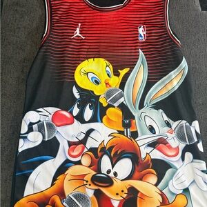 Jordan Looney Tunes NBA Jersey - Red and Black